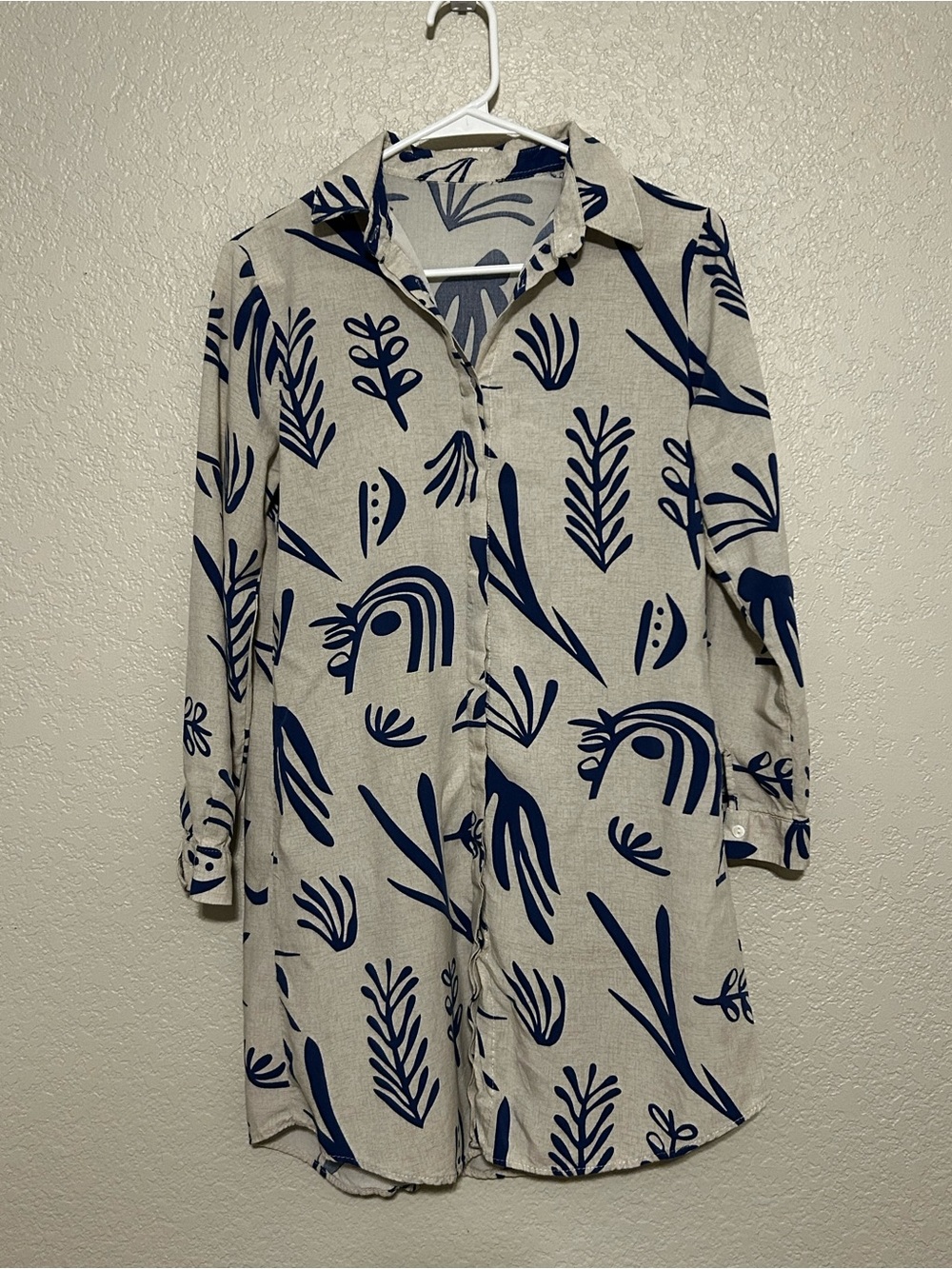 Polo Live Blue Abstract Cotton Tunic Shirt Dress Coastal Grandma Boho - Picture 2 of 7